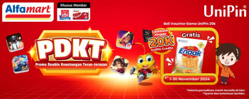 Khusus Member Alfamart – Beli Voucher Game UniPin Gratis Mie Gemez dan Cashback hingga 20.000 UniPin Credits!